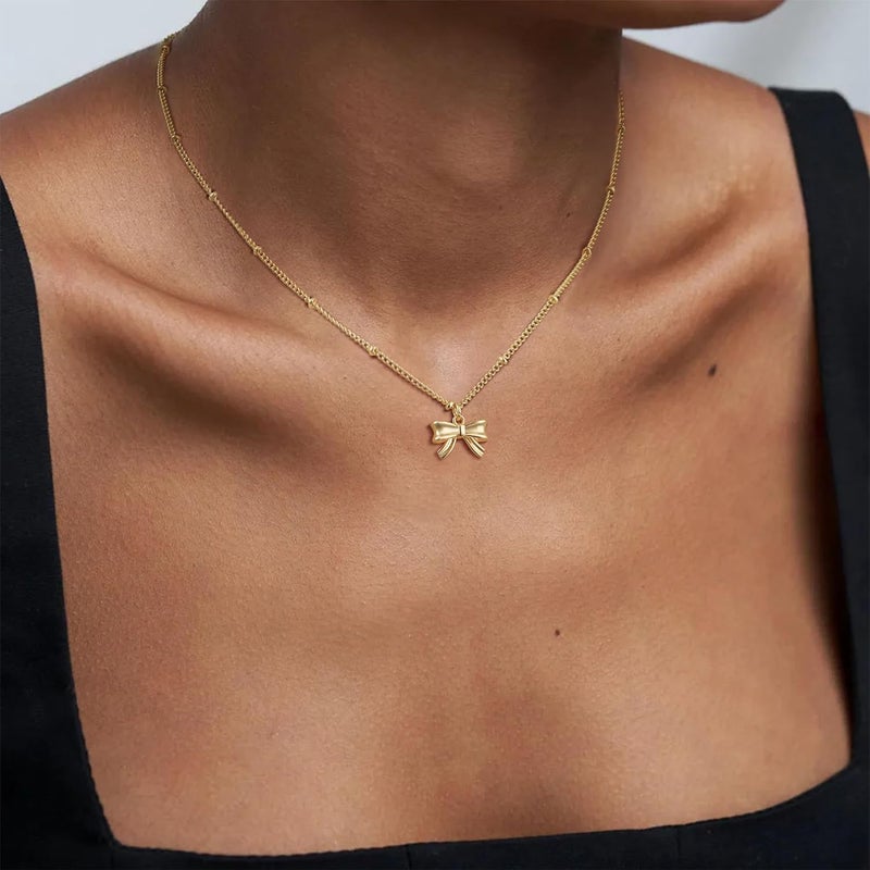Risamil Store 14K Gold Plated Necklace for Women - Bow Necklace - Dainty Necklace Cute Small Tiny Bow Pendant Choker Chain Necklace Trendy Necklaces for Women Jewelry Gift - Image 5
